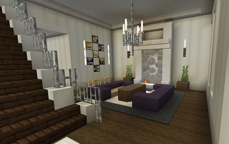 Mincraft Idea Living Room Modern, Minecraft Lounge Ideas, Minecraft Lounge Room, Rooms In Minecraft, Minecraft Living Room Ideas Modern, Minecraft Home Interior, Minecraft Modern Interior, Minecraft Living Room Design, Minecraft Apartment