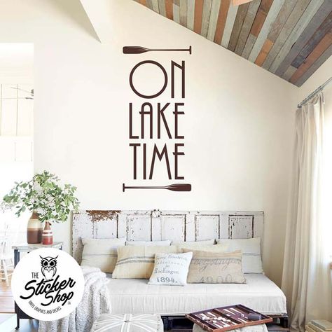 Lake House Decal Lake Cottage Decor, Lake House Living Room, House Decor Ideas, Decoration Plants, Lake Theme, Lake House Wall Art, Lake House Bedroom, Lake House Interior, House Decals