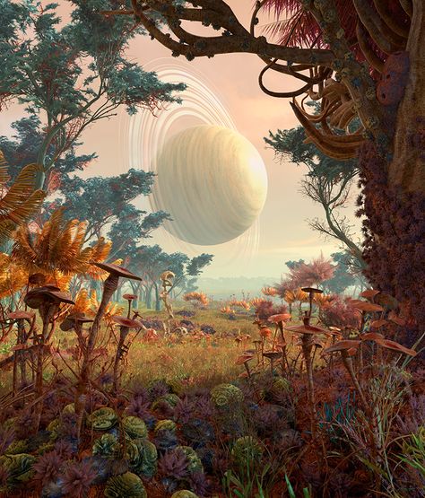 Planet Art, Sci Fi Landscape, 70s Sci Fi Art, Planets Art, Alien Planet, Alien Worlds, Fantasy Places, Science Fiction Art, Fantasy Art Landscapes