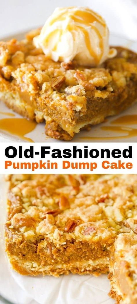 Pumpkin Recipe With Yellow Cake, Old Fashioned Pumpkin Dump Cake, Pumpkin Puree And Yellow Cake Mix Recipe, Cake Mix And Pudding Recipes Simple, Pumpkin Yellow Cake Mix Dessert, Yellow Cake Mix With Pumpkin Puree, Pumpkin Lust Cake, Carmel Dump Cake Recipes, Applesauce Dump Cake