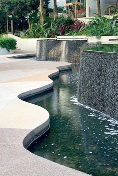 Casa Merah Condominium - STX Landscape Water In Landscape Design, Water Features Architecture, Urban Water Feature, Walkway Water Feature, Condominium Landscape Design, Public Water Feature, Waterfall For Garden, Commercial Water Feature, Water Landscape Design