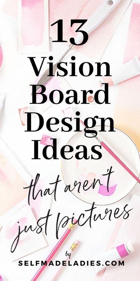 Pin graphic with title 13 Vision Board Design Ideas That Aren’t Pictures Vision Board Design Ideas, Vision Board Supply List, Board Design Ideas, Vision Board Categories, Vision Board Design, Vision Board Supplies, Vision Board Journal, Christian Vision Board, Vision Board Themes