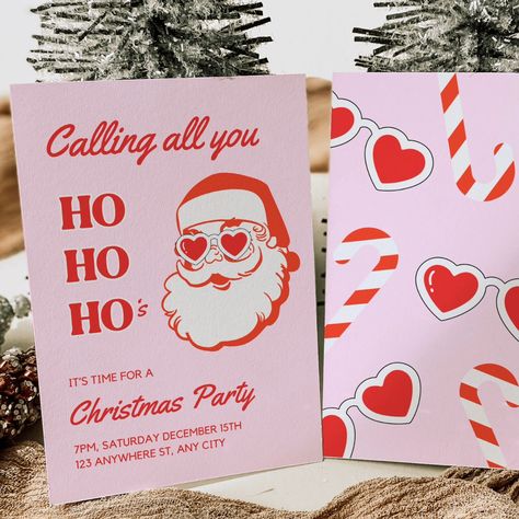 The perfect sassy Christmas theme doesn't exi......😍🎅🍷❤️ Calling all you ho ho ho's, it's time for a sassy girls night Christmas party! 🎄🥳 This cute pink and red funny Christmas party decor bundle is the perfect way to kick off the friendsmas party this year! A friendsmas cocktail party or a holiday girls night in, this Christmas printable templates set has you covered! The matching templates for this bundle are: *5x7" printable invitation *digital invitation for mobile *welcome sign ... Pink Santa Birthday Party, Pajama Holiday Party, Friendsmas Decorations Diy, Friendmas Theme Ideas, Girly Holiday Party, 30th Birthday Christmas Theme, Christmas Themed Girls Night In, Christmas Party Pajama Theme, Girls Christmas Party Invitations