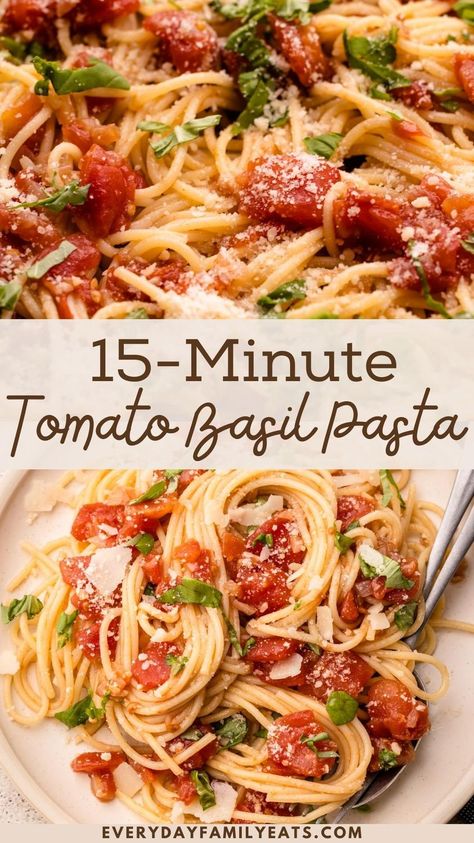 With classic flavors we all know and love, this Tomato Basil Pasta uses pantry staples and can be made with either canned tomatoes or fresh! Spaghetti With Diced Tomatoes, Pasta With Fresh Cherry Tomatoes, Tomato And Basil Recipes, Piccata Pasta, Chicken Piccata Pasta, Basil Pasta Recipes, Lemony Chicken, Fresh Tomato Recipes, Tomato Basil Pasta