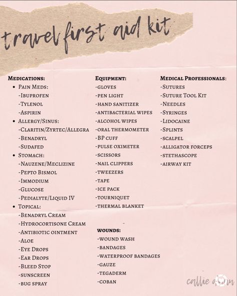 Travel First Aid Kit List First Aid Medicine List, Medical Kit List, Travel Medical Kit, First Aid Kit List, Medicine List, Travel Medicine Kit, First Aid Kit Travel, First Aid Kit Checklist, Holiday Abroad