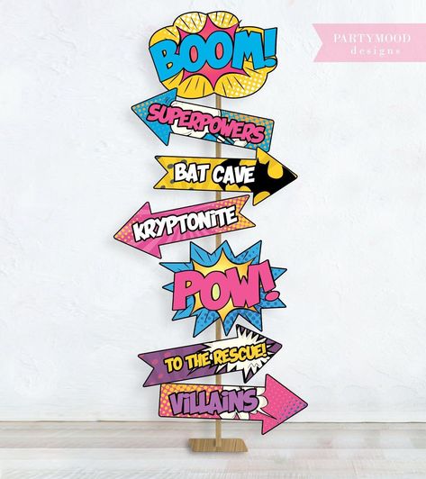 Ultimate Guide to Superhero Crafts: Fun Projects for All Ages Welcome Superheroes Sign, Superhero Decorations Party, Super Heroes Birthday Party Ideas, Super Hero Party Decorations, Super Hero Decorations, Diy Superhero Birthday Party, Superhero Party Decor, Comic Elements, Superhero Party Printables