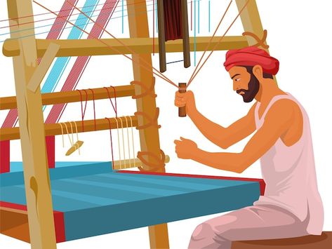 Vector traditional handloom weaver, vill... | Premium Vector #Freepik #vector #builder #contractor #home-builder #vietnam-travel Infant Daycare, Teaching Math Strategies, Weavers Cloth, Handloom Weaver, Linen Comforter, Tertiary Color, Indian Illustration, Handloom Weaving, Creative Advertising Design