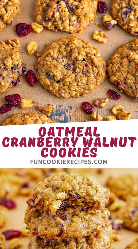 Cranberry Nut Cookies, Oatmeal Cranberry Walnut Cookies, Oatmeal Walnut Cookies, Oatmeal Cranberry Cookies Recipe, Cranberry Walnut Cookies, Walnut Cookies Recipe, Fun Cookie Recipes, Cookies Cranberry, Walnut Cookie Recipes