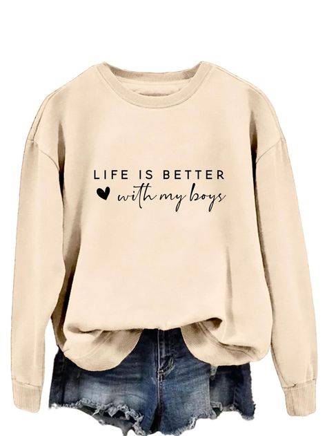 PRICES MAY VARY. The Sweatshirt Is Made Of Cotton Blend, Soft And Comfortable. Life Is Better With My Boys Sweatshirt,Funny Mama Sweatshirts For Women. The Casual Sweatshirt Can Be Worn With Almost Any Outfit And Can Simply Be Worn With Skinny Jeans, Shorts Or Leggings To Enhance Your Casual And Chic Style. Great For A Casual Everyday Look And Any Occasions, Especially For Christmas, Office, Parties, Hang-Out, Travel, School, Work And Dating. Please Check The Specific Values In Size Chart That W Sweatshirts For Moms, Trending Sweatshirt Designs, Baseball Mom Sweatshirt, Mom Sweatshirt Sayings, Popular Sweatshirts, Cute Sweatshirts Outfits, Chic Sweatshirt Outfit, Casual Shopping Outfit, Sweatshirt Sayings