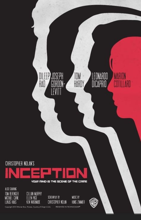 This poster uses white and black silhouettes to show contrast and the red being less present shows even more contrast. Inception Movie Poster, Inception Poster, Inception Movie, Digital Banners, Film Posters Art, Film Poster Design, Movie Posters Design, Theatre Poster, Principles Of Design