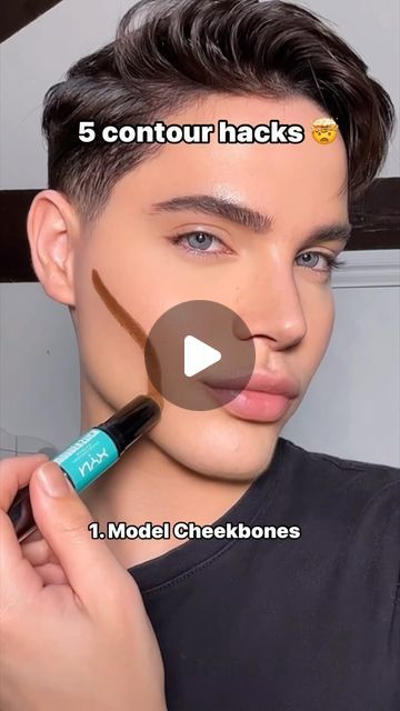 Natan Kamla on Instagram: "5 contour hacks 🤯 which contour placement is your favourite?👀  using my 4 favourite contour sticks : @nyxcosmetics_uk Wonderstick contour stick @elfcosmeticsuk Halo Glow contour wand @charlottetilbury Hollywood Contour wand @fentybeauty Match Stix Contour stick  #makeup #contour #howtobeauty #makeuphacks #makeuptutorial #contourtutorial #wakeupandmakeup #makeuptransformation #viralmakeup #contouring" Contour Lines Makeup, Contoured Wedding Makeup, Best Way To Blend Contour, Contour Blush Highlight Makeup Tutorials, Face Sliming Contour, Makeup Contour Tutorial, Contour The Nose, Contouring Cheek Bones, How To Use A Contour Stick