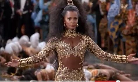 Ain't A Damn Thing Changed: Vanessa Bell Calloway Wears Princess Imani Costume, Looks Exactly The Same Coming To America Costume, Vanessa Bell Calloway, Coming To America Movie, Vanessa Bell, Coming To America, Black Goddess, Black Culture, Gold Dress, Costume Design