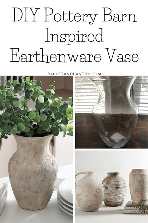 Diy Faux Pottery Vase, How To Paint Vases To Look Like Pottery, Diy Flower Jar, Concrete Vases Diy, Diy Decorative Plant Pots, Spackle Diy Vase, Diy Cement Vase How To Make, Diy Textured Pot, Diy Vase Upcycle