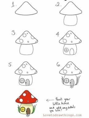 Drawing Fairy House, Simple How To Draw Step By Step, Cute House Drawing Simple, Fairy Doodles Easy, How To Draw A House Step By Step, Easy Spring Drawings, How To Draw A House, How To Draw Cute Things, Fun Doodles To Draw