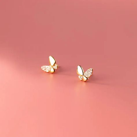 925 Sterling Silver Cubic Zirconia Butterfly Shape Gold Color Plated Ear Studs Small Cz Earrings Jewelry Gifts For Women Girls - Buy Stud Earrings,Butterfly Earrings,Silver Earrings Product on Alibaba.com Small Earrings Gold, Tiny Butterfly, Feminine Earrings, Gold Earrings Models, Minimalist Earrings Gold, Butterfly Stud Earrings, Pretty Jewelry Necklaces, Earrings Butterfly, Mini Earrings