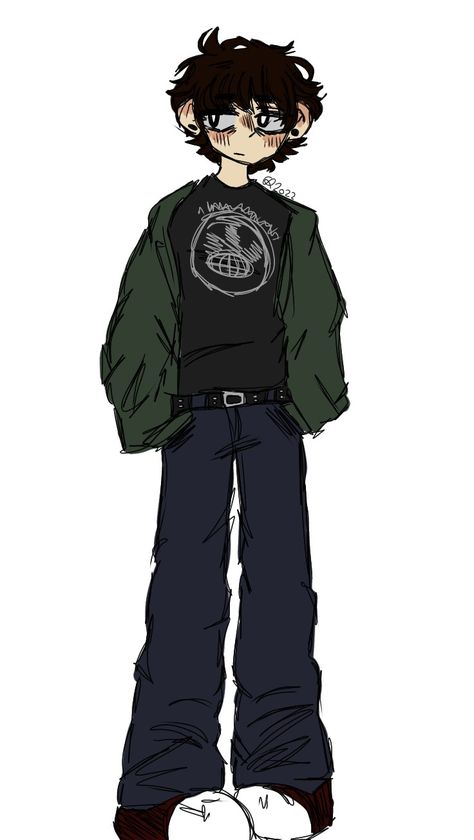 Punk Style Drawing, Rodrick Sketch, Rodrick Heffley Fan Art, Rodrick Heffley Aesthetic Outfits, Rodrick Art, Messy Hair Boy Drawing, Rodrick Heffley Outfit, Rodrick Drawing, Baggy Shirt Drawing