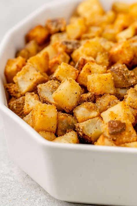 Learn how to make these crispy fiesta potatoes that are just like the ones from Taco Bell (but better). Super crispy with a hint of spice, these potatoes are perfect on tacos, in bowls, and salads too. #vegan #tacobell #copycat #recipe #potatoes #sweetsimplevegan #crispy Copycat Fiesta Potatoes, Copycat Taco Bell Potatoes, Cheesy Fiesta Potatoes Taco Bell, Taco Bell Potato Soft Taco, Taco Bell Potatoes Copycat Recipes, Taco Bell Fiesta Potatoes Recipe, Fiesta Potatoes Taco Bell, Taco Bell Fiesta Potatoes, Potato Taco Bowl