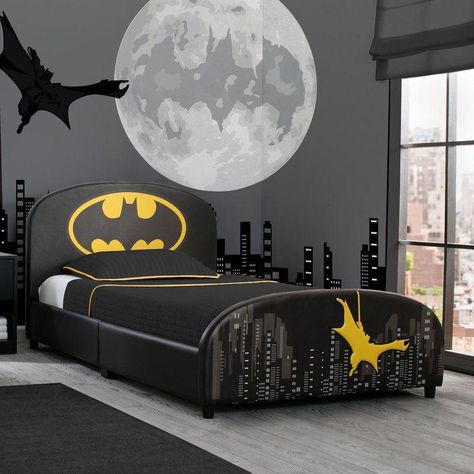 Batman Kids Rooms, Batman Kids Room, Batman Bedroom Decor, Batman Themed Bedroom, Batman Furniture, Batman Room Decor, Batman Bed, Upholstered Twin Bed, Batman Bedroom