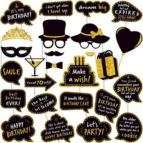 Birthday Photobooth, Black And Gold Party Decorations, Photo Booth Props Birthday, Party Photobooth, 21st Birthday Girl, Birthday Photo Booth, Photobooth Props Printable, Birthday Party Props, Birthday Props