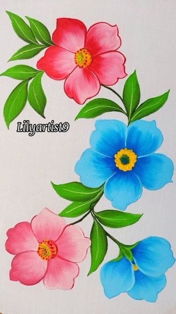 Fabric Paint Drawing, Fabric Painting Birds Designs, Flower Bird Drawing, Simple Fabric Painting Designs Flowers, Simple Painting Ideas Flowers, Fabric Painting Flowers Design, Hand Painted Fabric Pattern Design, Simple Flower Design Pattern, Fabric Paint Designs Patterns