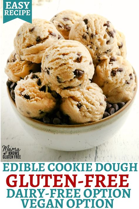 An easy recipe for gluten-free cookie dough that is made in just minutes! This edible chocolate chip cookie dough recipe also egg-free and has a dairy-free and vegan option. Gluten Free Chocolate Chip Cookie Dough, Dairy Free Cookie Dough, Chocolate Chip Cookie Dough Recipe, Edible Chocolate Chip Cookie Dough, Egg Free Cookies, Edible Cookie Dough Recipe, Cookie Dough Recipe, Egg Diet Plan, Dairy Free Cookies