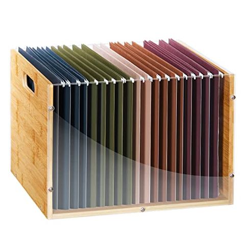 Sbanmao Clear Acrylic File Box Organizer, Bamboo Hanging Folder Storage Boxes, Filing Crate Bin Holder with Handle for Home Office Desk, Letter Size File Box Organization, Folder Storage, Hanging File Organizer, File Folder Organization, Hanging Folders, Folder Organization, Hanging File Folders, File Organiser, Bamboo Design