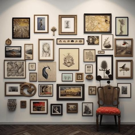 How to Make Your Walls Look Like an Art Gallery | Mindful Hues Luxury Gallery Wall, Shelves And Frames On Wall, Museum Wall Display, Shadow Box Gallery Wall, How To Gallery Wall, Creative Gallery Wall Ideas, Wall Full Of Paintings, Large Gallery Wall Living Rooms, Large Frame Gallery Wall