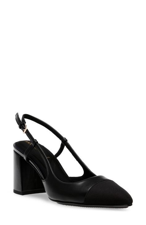 Steve Madden Maegan Pointed Toe Slingback Pump (Women) | Nordstrom Black Pumps Outfit, Slingback Heels Outfit, Black Closed Toe Heels, Heels Closed Toe, Office Heels, Pumps Outfit, Black Pointed Heels, Office Shoes Women, Booties Outfit