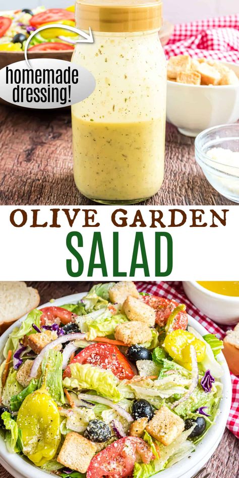 This speedy Copycat Olive Garden salad recipe is loaded with fresh flavor and your new favorite dressing! We’ll use my secret ingredient to make it perfectly creamy and zesty. This simple side is a quick and healthy pairing for any weeknight meal. Healthy Olive Garden Dressing, Healthy Italian Salad Dressing, Healthy Salad Dressing To Buy, Oliver Garden Salad, East Side Mario Salad Dressing, Christine’s House Dressing, Olive Garden Salad Recipe Dressings, Copycat Olive Garden Italian Dressing, Salad Easy Quick