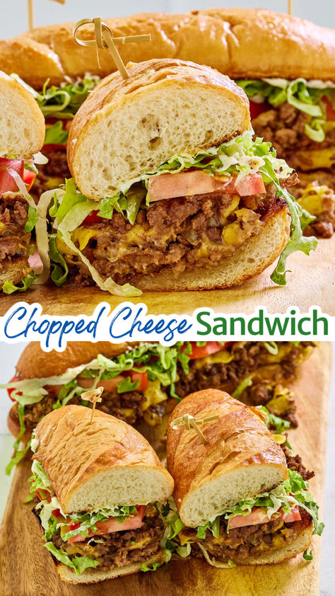 If you are looking for a quick, tasty dinner option that gives you a taste of a New York City bodega, the chopped cheese sandwich is just the thing. This recipe is super simple to put together and the whole family is going to love these cheesy sandwiches. Hoagie Sandwich Ideas, New York Chopped Cheese Sandwich, New York Deli Sandwiches, Chopped Cheese Sandwich New York Recipe, Sammies Sandwiches, Chopped Sandwich Recipe, Cheesy Sandwiches, Chopped Sandwich, Chopped Cheese Sandwich