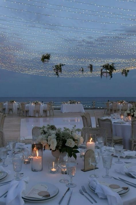 Beach Venue Wedding Receptions, Outdoor Beach Wedding Reception, Outdoor Beach Wedding, Elegant Beach Wedding, Romantic Centerpieces, Dream Marriage, Dream Wedding Reception, Dream Beach Wedding, Beach Wedding Reception