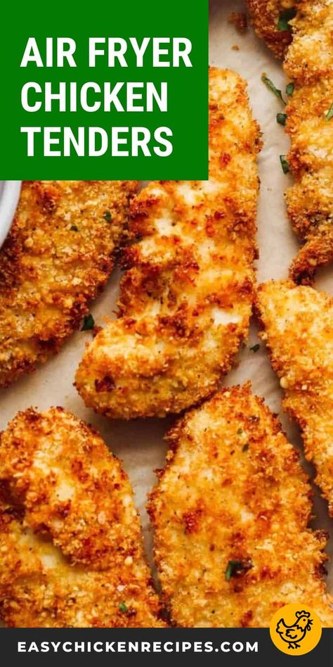 These Air Fryer Chicken Tenders are a firm family favorite, thanks to the cheesy and crispy breadcrumb coating. They come out super crunchy on the outside and perfectly juicy and tender on the inside. Making chicken fingers in the Air Fryer is just so quick and easy (5 ingredients and less than 20 minutes), I can't help but make them over and over again. Air Fryer Chicken Cook Time, Air Fryer Chicken Tenders Almond Flour, Air Fryer Ideas For Dinner, Air Fried Chicken Fingers, Air Chicken Tenders, Keto Chicken Fingers Air Fryer, How Long To Air Fry Chicken Tenders, Chicken Tender Air Fryer Recipes Healthy, Chicken Express Tenders Recipe