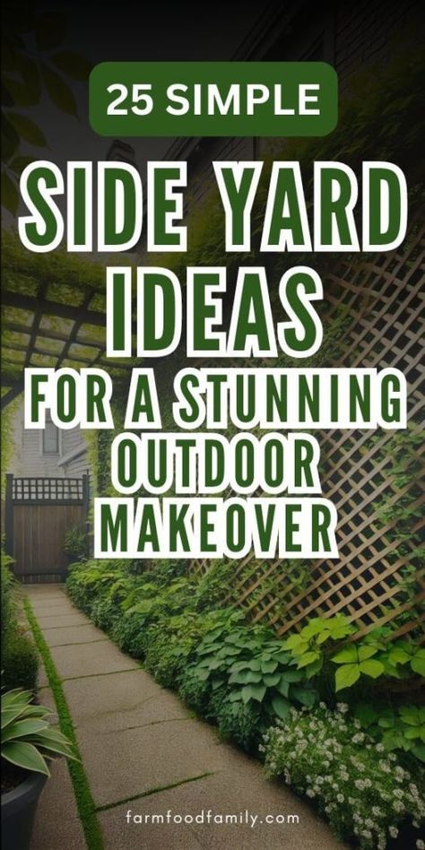 25 Creative Side Yard Ideas to Transform Your Narrow Space 55 Garden Design Side Yard, Plain Side Of House Ideas, Planters Side Of House, Small Yard Patio Ideas Outdoor Spaces, Deck Side Of House, Side Of Garage Decorating Ideas, Side Yard Inspiration, Narrow Gardens Beside House, Narrow Front Yard Landscaping Ideas