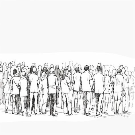 Premium AI Image | One Line Art of a Crowd of People from Behind People From Behind, Crowd Drawing, Person Sketch, A Crowd Of People, Storyboard Drawing, Watch Drawing, Back Drawing, Silhouette Sketch, Crowd Of People