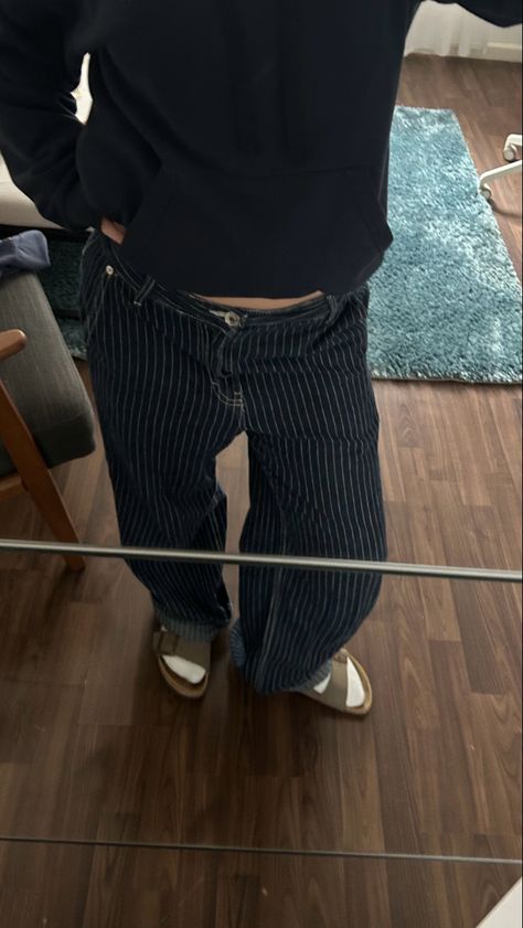 Pin Stripe Jeans, Pin Stripe Jeans Outfit, Navy Striped Pants Outfit, Pinstripe Jeans Outfit, Skater Jeans Outfit, Blue Striped Pants Outfit, Striped Jeans Outfit, Pinstripe Trousers Outfit, Low Waist Baggy Jeans