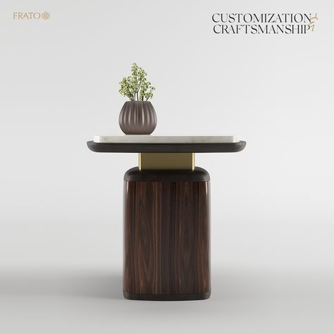 Rich exotic wood brings a warmth to this version of the elegant NAGANO side table, which is generous enough to accommodate a table lamp as well as perhaps a candle or bud vase. Click the link in bio to explore our materials selection. . . . . . #InteriorDesign #Furniture #Craft #InteriorDecor #Bespoke #HomeStyle #Materials #LuxuryDesign #LuxuryStyle #ModernHome #Craftsmanship #LuxuryInteriors #SideTable #DecorInspiration #BespokeFurniture #Customization #Customisation #DecorStyle #FRATO Side Table Drawing Room, Elegant Side Table, Mid Century Modern Side Tables, Hotel Table Design, Sofa Side Table Design Modern, Sofa Side Tables, Side Table Design Living Rooms, Neo Classic Side Table, Sofa Side Table Design