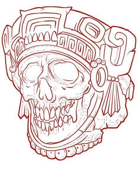 Aztec Tattoo Sketch, Aztec Line Art, Mexican Skull Art Tattoo, Aztec Pyramid Tattoo, Aztec Skull Tattoo, Aztec Warrior Tattoo Stencil, Mayan Skull Tattoo Design, Aztec Flash Art, Aztec Drawing Sketches