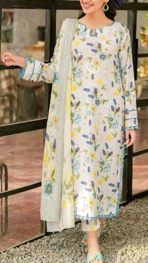 Ladies Suit Design Indian, Printed Dress Designs Pakistani, Suits Design With Lace, Cotton Pakistani Suits Designs, All Over Printed Suits Design Indian, Suit Designs Pakistani Style, Printed Suits Design, Printed Suits Design Indian, Lace Design On Suits