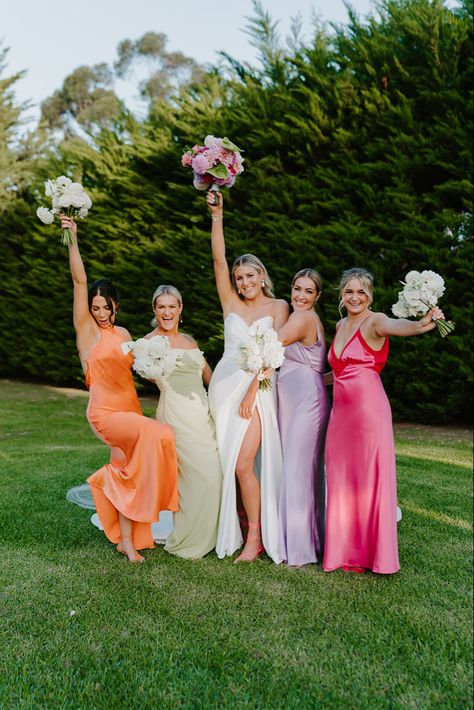 Pastel Bridesmaids, Spring Bridesmaid Dresses, Summer Bridesmaids, Pastel Bridesmaid Dresses, Summer Bridesmaid Dresses, Spring Summer Wedding, Hey Babe, Bridesmaid Inspiration, Mismatched Bridesmaids