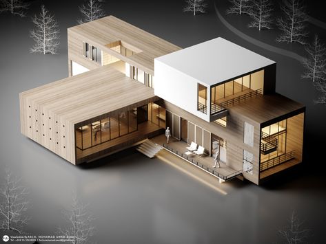 CGI - PRIVATE HOUSE on Behance 1floor House Design Simple, Open Concept Architecture, Mass Model Architecture, Cube House Design, House Model Architecture, Modern House Model, Model House Design, Maquette Architecture, Box Architecture