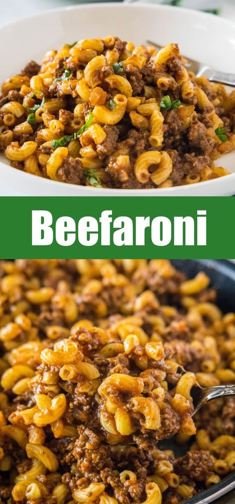 This easy homemade beefaroni is hearty, comforting, and backed with juicy ground beef and garlicky tomato sauce #Recipes #Homemade #Beef #Pasta Ground Beef Tomato Sauce, Homemade Beefaroni, Beef Tomato Sauce, Beefaroni Recipe, Beef Tomato, Minced Beef Recipes, Beef Pasta Recipes, Ground Beef Dishes, Beef Pasta