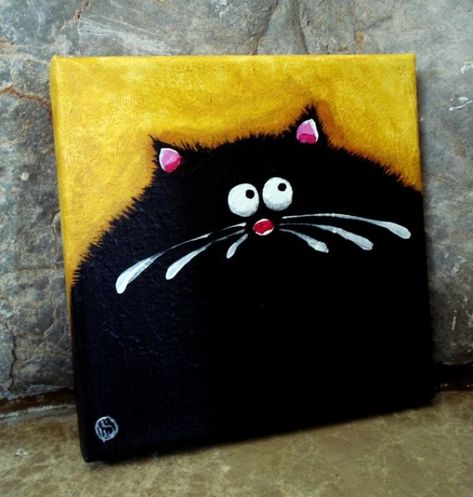 What To Paint On A Canvas Easy, Mini Toile, Painting Party, Easy Canvas Painting, A Black Cat, Fat Cat, Simple Acrylic Paintings, Animal Canvas, Miles Morales