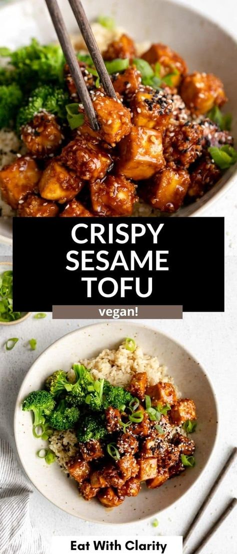 Tofu Dinner Recipes, Tofu Recipes Healthy, Sesame Tofu, Tofu Recipes Vegan, Tofu Recipe, Tofu Dishes, Tasty Vegetarian Recipes, Vegetarian Dinners, Health Dinner Recipes