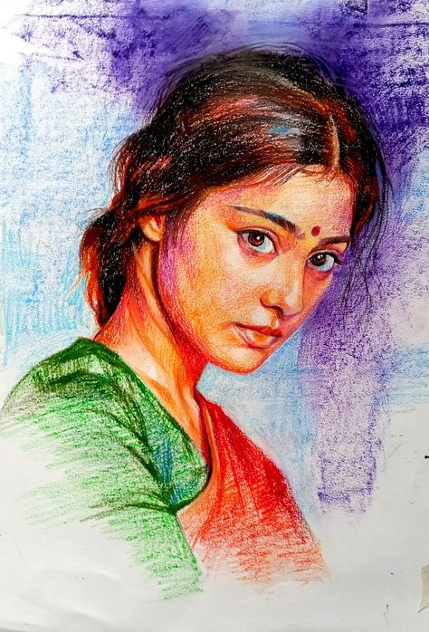 Coloured Portrait Drawing, Face Colour Drawing, Water Colour Portrait Art, Pencil Colour Sketches Portraits, Color Pencil Sketches Portraits, Portrait Art Pencil Faces, Colour Pencil Drawing Portraits, Oil Pastel Portrait Faces, Potrait Paintings Pencil