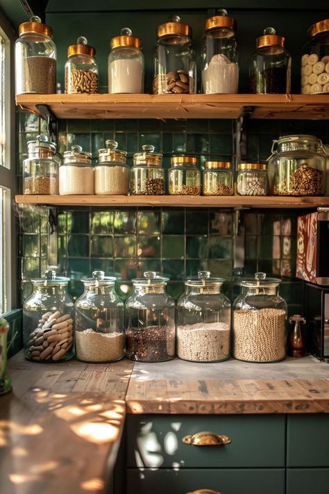 Make your kitchen stand out with eye-catching rustic farmhouse kitchen accessories that balance rustic charm with modern design. 🌿🏠 Rustic Kitchen Organization, Rustic Farmhouse Kitchen Shelves, Rustic Kitchen Shelving Ideas, Kitchen Rustic Farmhouse, Detailed Kitchen, Rustic Kitchen Storage, Earthy Kitchen, Overall Aesthetic, Farmhouse Dining Room Ideas