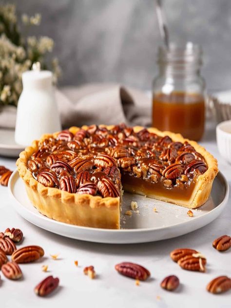 Caramel Pecan Pie Recipe, Recipes With Caramel, Winter Pies, Salted Caramel Dessert, Caramel Desert, Salted Caramel Pecan Pie, Caramel Pastry, Pecan Pie Cake Recipe, Caramel Baking