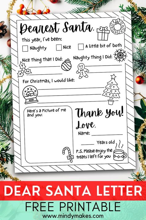 Dear Santa Letter Printable Free, Santa Claus Letter Template, Free Santa Letter Template, Santa Letter Writing, Letter Writing For Kids, Free Printable Santa Letters, Letter To Santa Template, Letter To Santa Printable, Free Letters From Santa