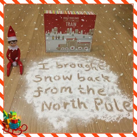 Elf On The Shelf Going Back To The North Pole, Ginger Bread Train, Polar Express Party, Magic Snow, Awesome Elf On The Shelf Ideas, The North Pole, Polar Express, Shelf Ideas, North Pole