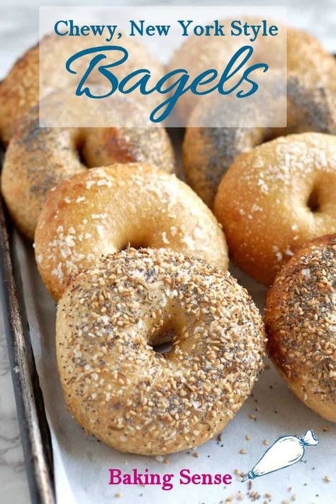 Bagel Recipe With Barley Malt, Overnight Bagels Recipe, New York Style Bagels Recipe, Homemade New York Bagels, New York Style Bagel Recipe, Easy Bagels Recipe Homemade, Overnight Bagels, Authentic Bagel Recipe, Chewy Bagel Recipe