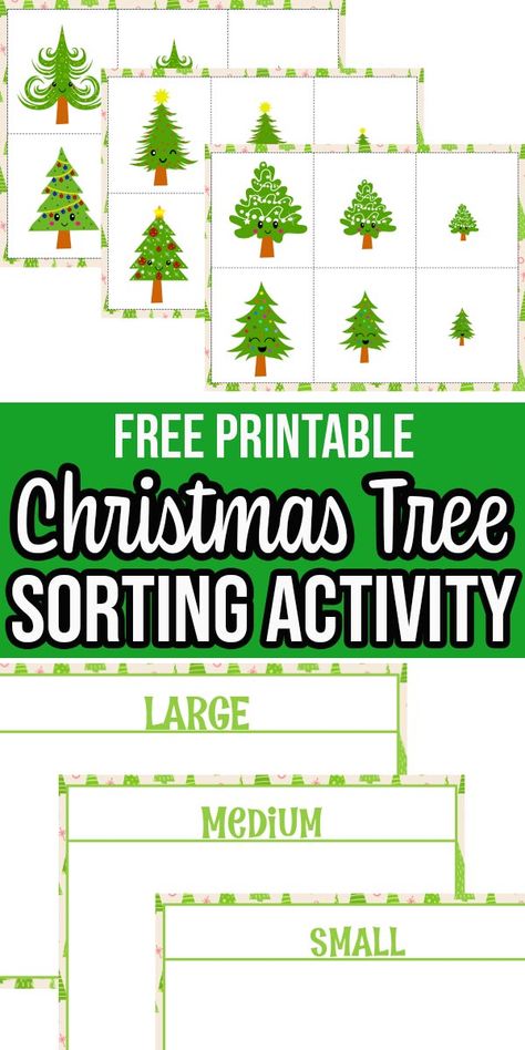 Looking for Christmas themed sorting activities for kindergarten? This adorable Christmas tree size sorting game printable is perfect for preschool and kindergarten. Great math center game to practice grouping and sorting by size. Christmas Math And Science Activities Preschool, Christmas Themed Math Activities Preschool, Christmas Trees Preschool, Christmas Tree Math Preschool, Sizes Activities For Preschool, Montessori Christmas Activities Preschool, Sorting By Size Preschool Free Printable, Holiday Math Activities Preschool, Big And Small Activities Preschool Free Printable